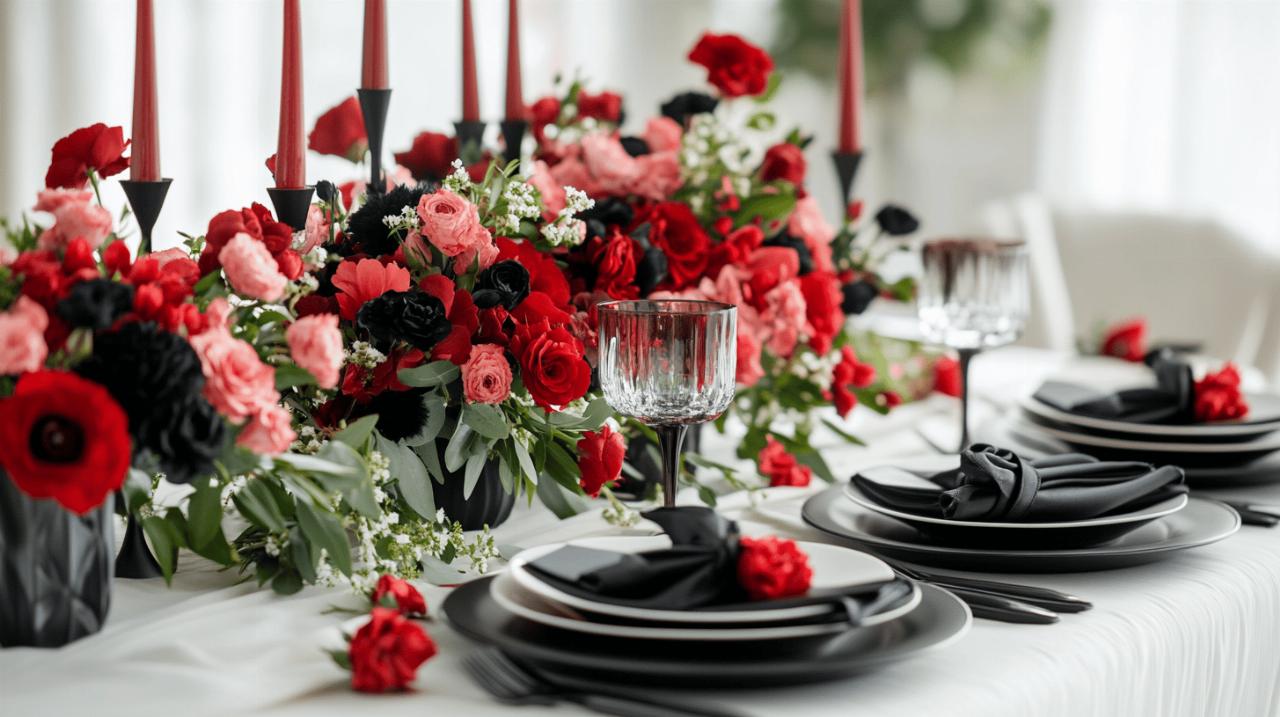 Decoration de table blanc rouge noir : Un trio elegant pour un diner romantique